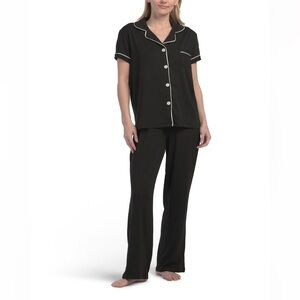 Sofft Black Pajama Set with White Piping